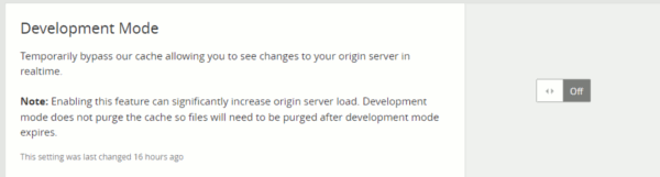 Cloudflare developer mode setting