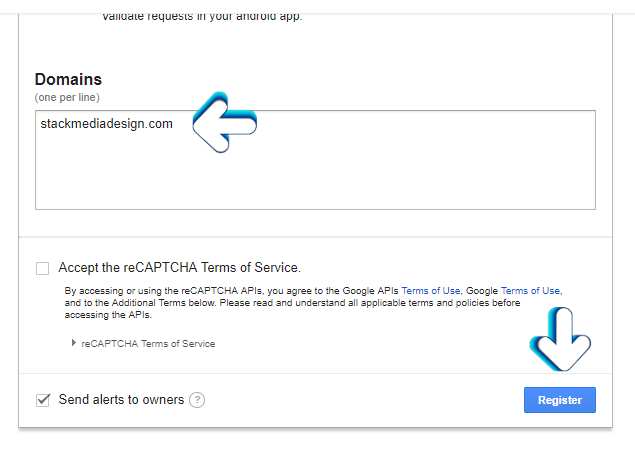 reCAPTCHA input domain name and register