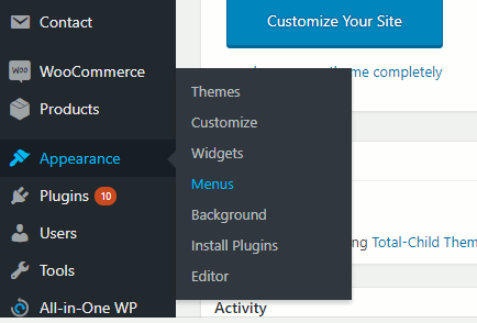 WordPress Menus Section