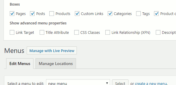 Add options for editing menus